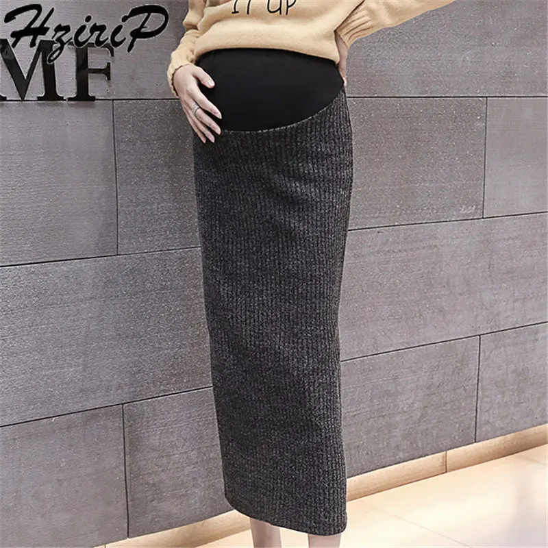 

HziriP Knitted Casual Female Fork Summer Solid Bud New Style Loose Mid-Calf Pregnant Skirts Simple Maternity Skirt 2 Colors
