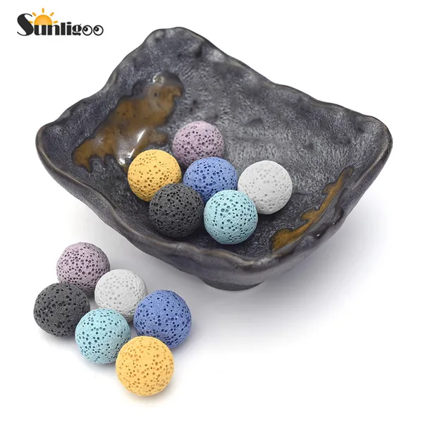 Sunligoo Лава камень Арома эфирное масло диффузор набор с винтажным нерегулярным квадратным керамическим блюдце-поддон+ Лава камень набор - Цвет: Lava Ball Beads Set