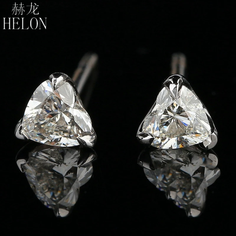 HELON Solid 18 k Белое Золото VVS/FG сердце вырезанный Выращенный в лаборатории Муассанит алмаз обручальные серьги гвоздики Свадебные Женские Романтические драгоценности