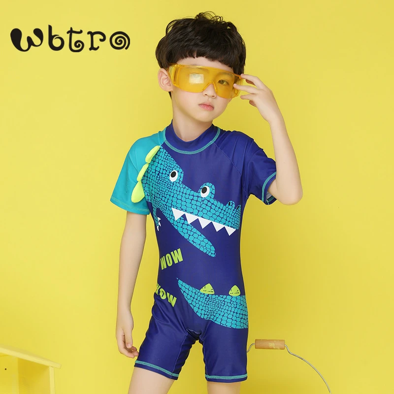 

WBTRO Boys Quick-dry One Piece Bathing Suit Beach Swimsuit with Swim Cap Pool Hot-spring Children 3D Dinosaur Dragon Swimwear