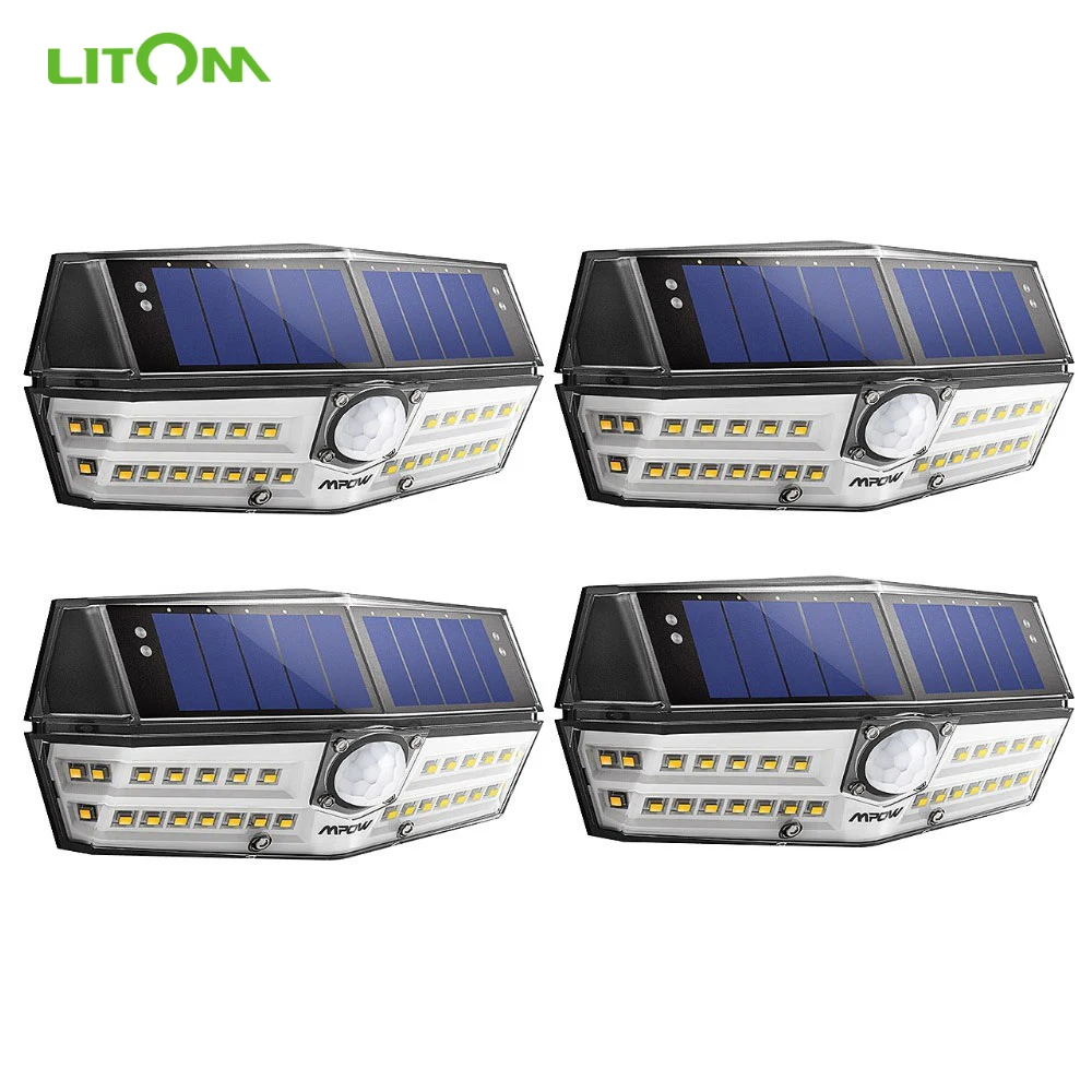 4 Pack LITOM 30 LED Solar Wall Light Lamp Outdoor Motion Sensor Waterproof Wide Angle Super Bright Light Lampe Solaire Exterieur