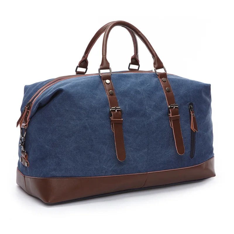 Модная холщовая кожаная мужская дорожная сумка, большая вместительность, Мужская Ручная багажная сумка для путешествий, сумки для путешествий, сумки для выходных, многофункциональная сумка-тоут - Цвет: Blue