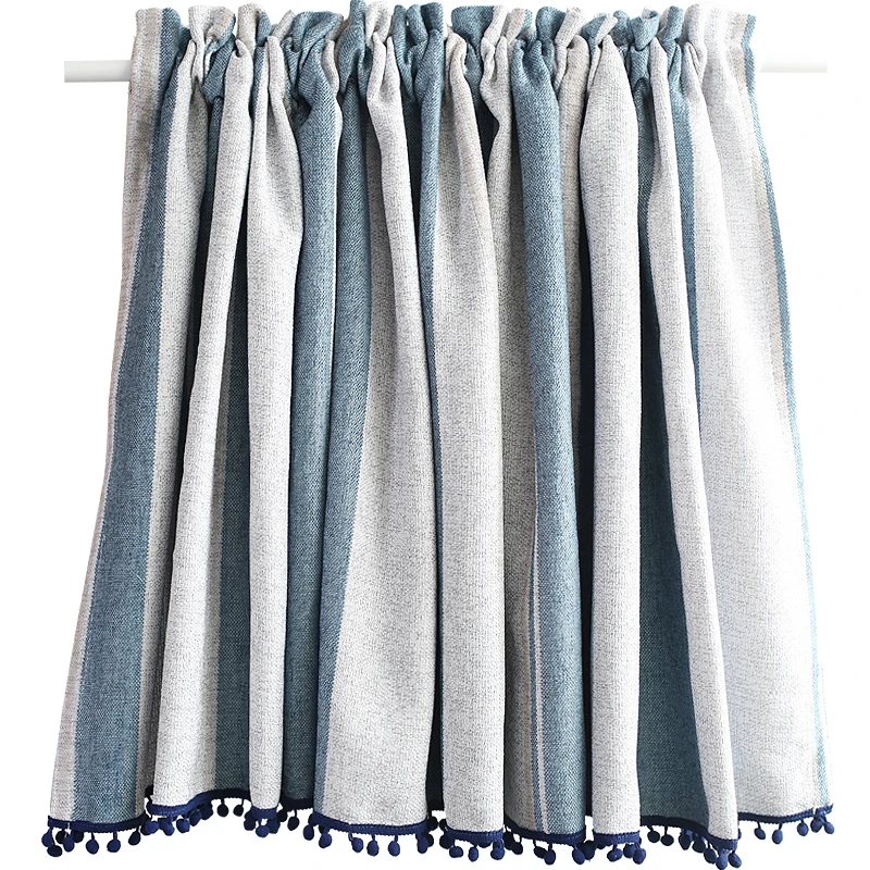 

Mediterranean Polyester Blend Short Curtain Blue and White Striped Curtain Door Curtain Dust Curtain Decoration Dropshipping