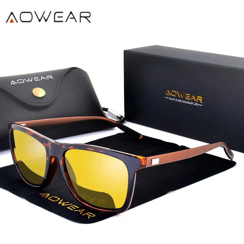 AOWEAR, унисекс, очки для ночного видения, мужские, поляризационные, желтые, солнцезащитные очки для мужчин и женщин, туманные, для ночного вождения, солнцезащитные очки oculos lentes