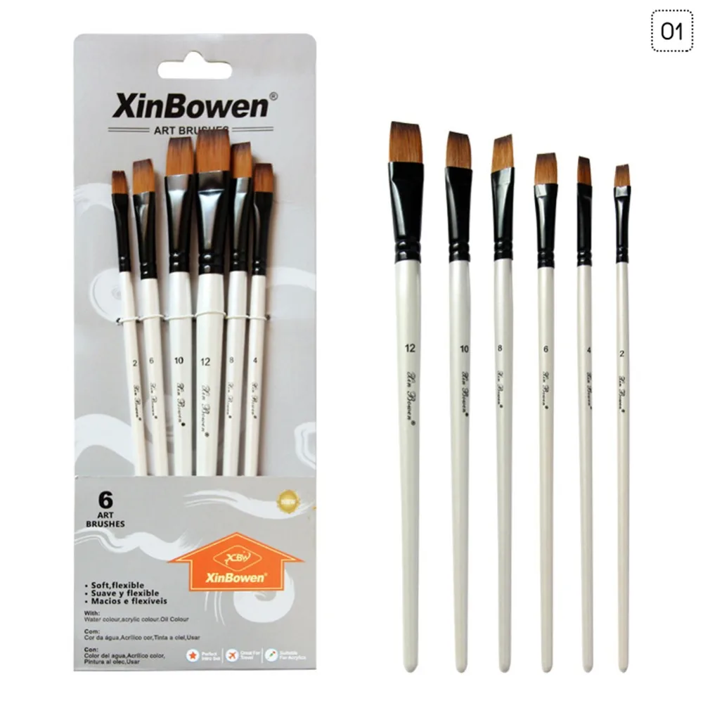 

6pcs/Set Watercolor Gouache Painting Pen Nylon Hair short Wooden Handle Paint Brush Set Drawing Materials Art Supplies #280996