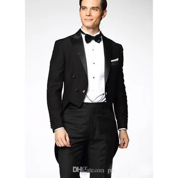 

Morning Black Men Tailcoat Peaked Lapel Wedding Suits 2018 Formal Mens Suit Slim Fit Groomsmen smoking Jackets terno masculino