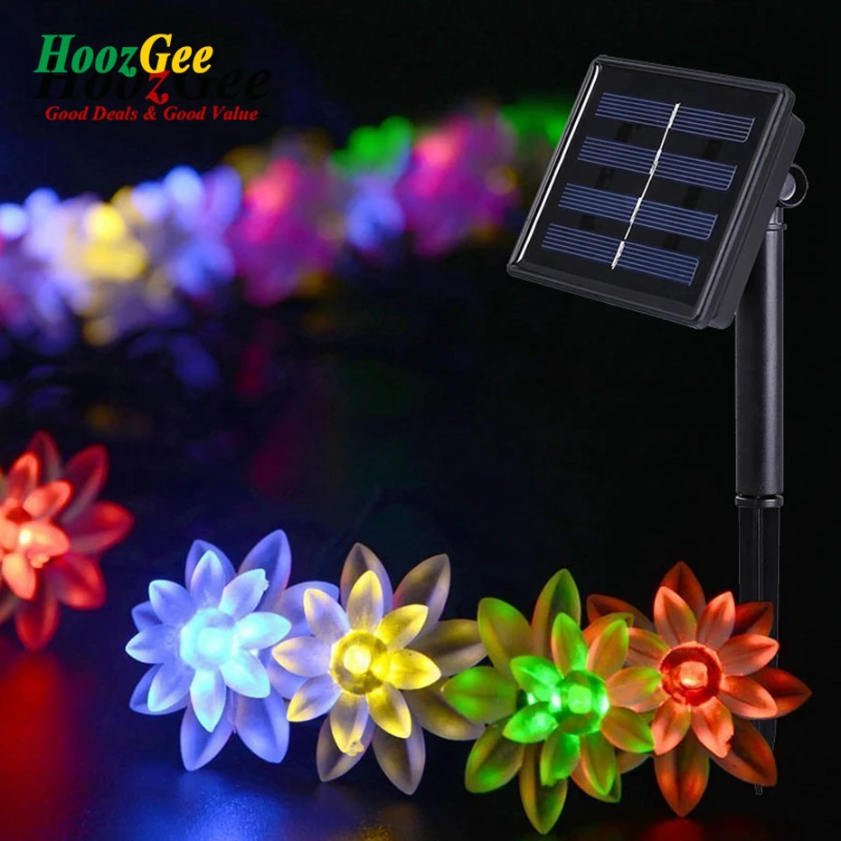 

HoozGee Solar Lighting String Outdoor Garden Fairy Lamp 50 LED Lotus Flower Light for Home Christmas Party Decor Patio
