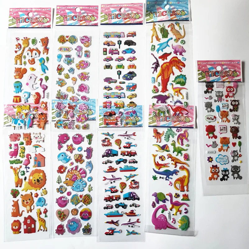 9 Sheets different Cute Pet DIY Stickers Cartoon Animal car Airplane Fish Dinosaur Sticker Emoji PVC Scrapbook Gifts For Kids