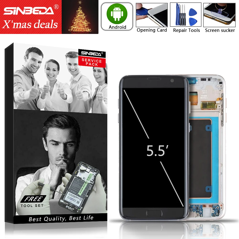 Супер AMOLED для Samsung S7 Edge ЖК дисплей сенсорный экран дигитайзер с рамкой сборка SM G935