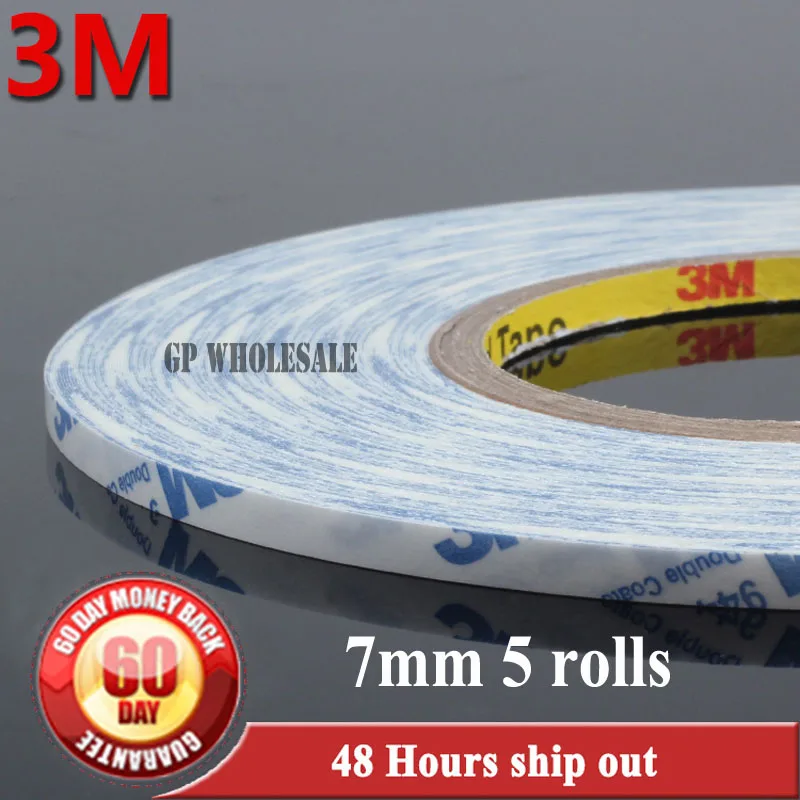 5 rolls 7mm 3M 9448 White Double Sided Adhesive Tape Sticky, High Temp