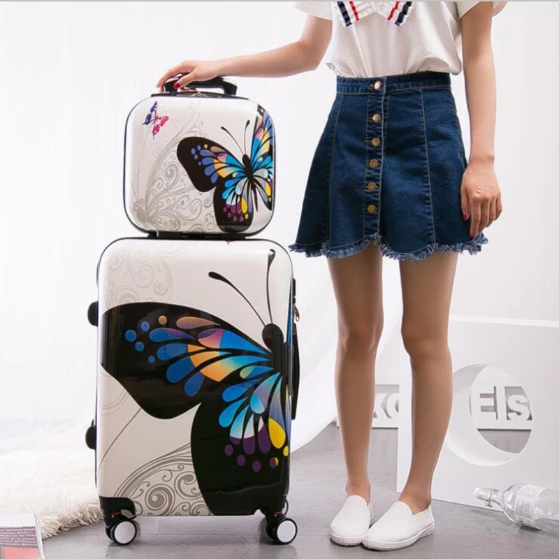 Carrylove женский багаж на колесиках 2" 24" дюймов, Дорожный чемодан с бабочкой, сумка на колесиках
