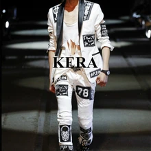 Новинка мужской тонкий пиджак DJ Блейзер Топ белый и черный значок костюм пальто мужской певец костюмы для мужчин приталенный пиджак мужские s костюмы