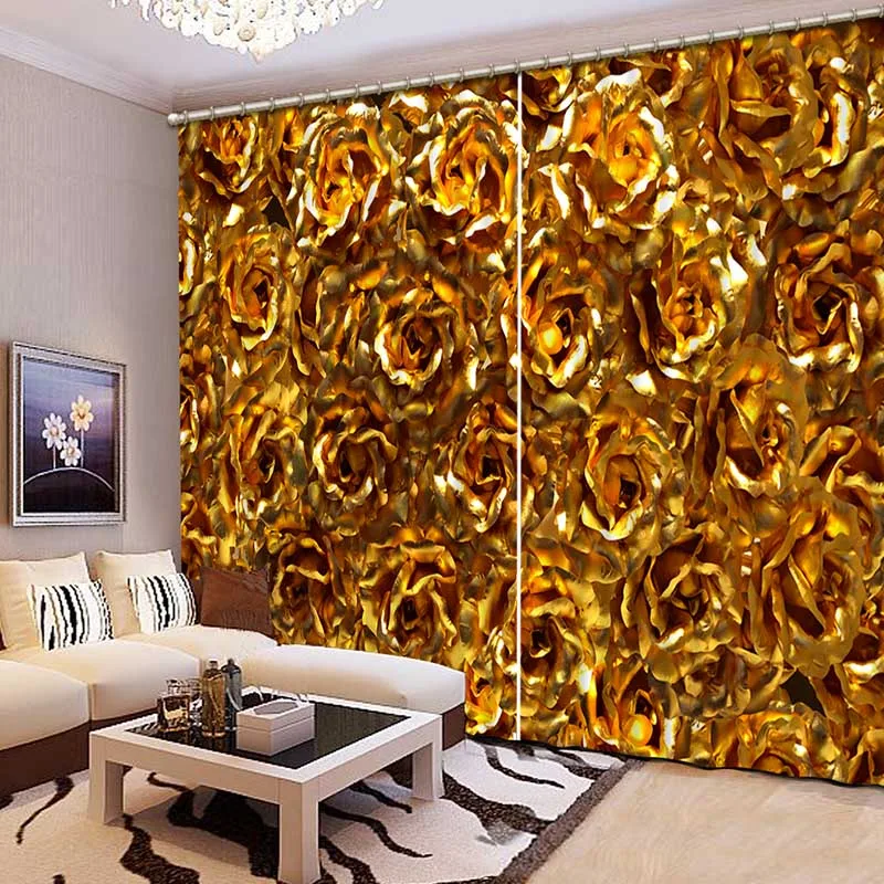 3D печать Шторы высокое качество реалистичные Красивые золотые цветы Шторы Спальня Гостиная Шторы cl-065