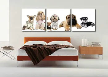 

Direct factory price!Modern wall art decor 3 piece Cute Dogs Pictures printed living room wall paintings canvas No frame