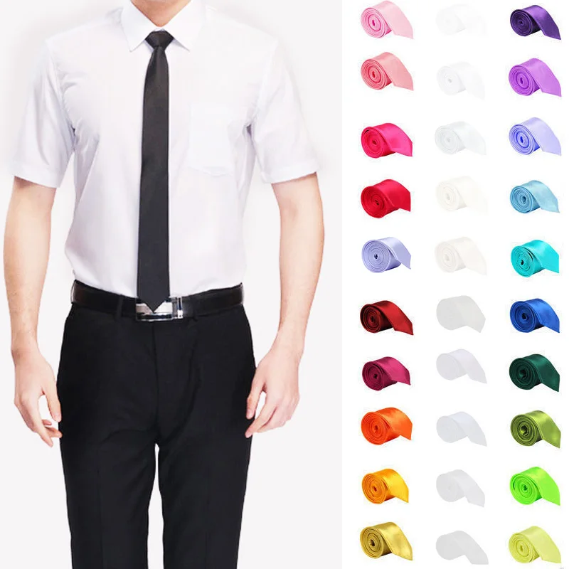 

Tie for Men Slim Solid color Necktie Polyester Narrow Cravat 5cm width 32 colors Royal Blue Yellow Black Adjustable Ties Gifts
