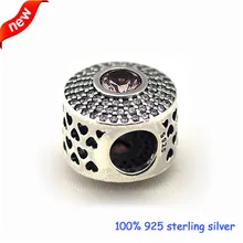 Подходит Pandora Браслеты сияющий блеск серебряные бусины с Румяна Розовый Кристалл 925 пробы серебро талисманы DIY 09253