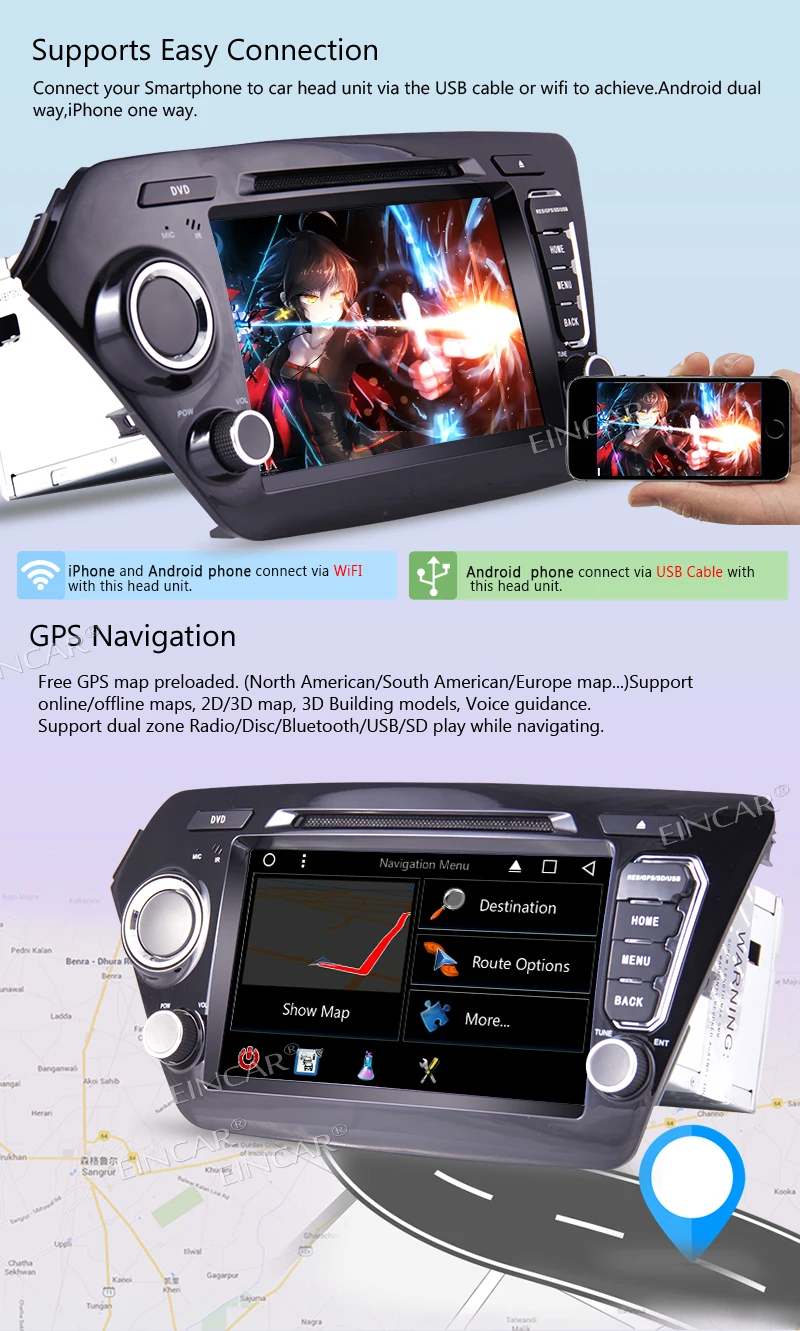 Sale EinCar 8 " Android 7.1 2Din Touch Screen In Dash Car Stereo for KIA K2(2011-2012) Car Autoradio MP3/MP4 DVD player WiFi+Camera 4