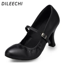 DILEECHI/женские кожаные туфли для латиноамериканских танцев; Цвет Черный; туфли на высоком квадратном каблуке; baotou