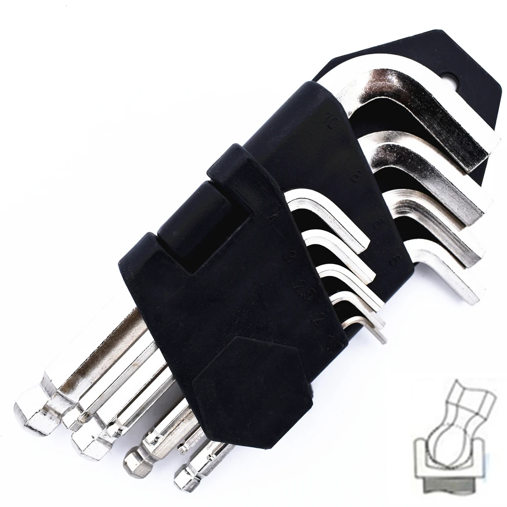 9PCS 1.5-10mm Hexagon Wrench Set Allen Hex Key Torque Spanner Carbon Steel Reinforced Toughen Metric Ball Head Ended Hand Tools |
