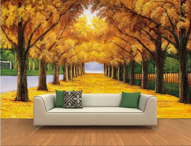 

3d wallpaper custom mural non-woven 3 d paths on both sides of golden autumn trees background paitings 3d wall murals wallpaper