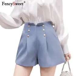 Fencysweet весна лето Двойные Короткие шорты женские широкие шорты Кружева Высокая талия повседневные свободные Szorty плюс размер синий розовый