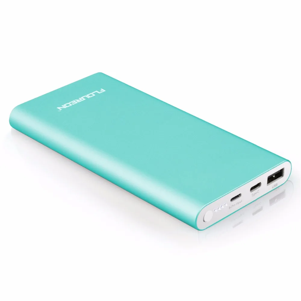 Floureon power Bank 12000 мАч 2GN-C 3A выход Dual usb type C освещение внешнее зарядное устройство для iPhone X iPad смартфонов