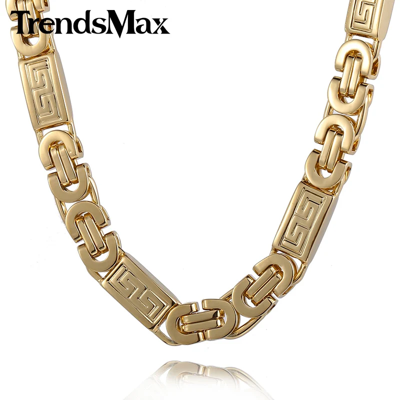 Trendsmax Gold color Greek Pattern Byzantine Link Stainless Steel Chain
