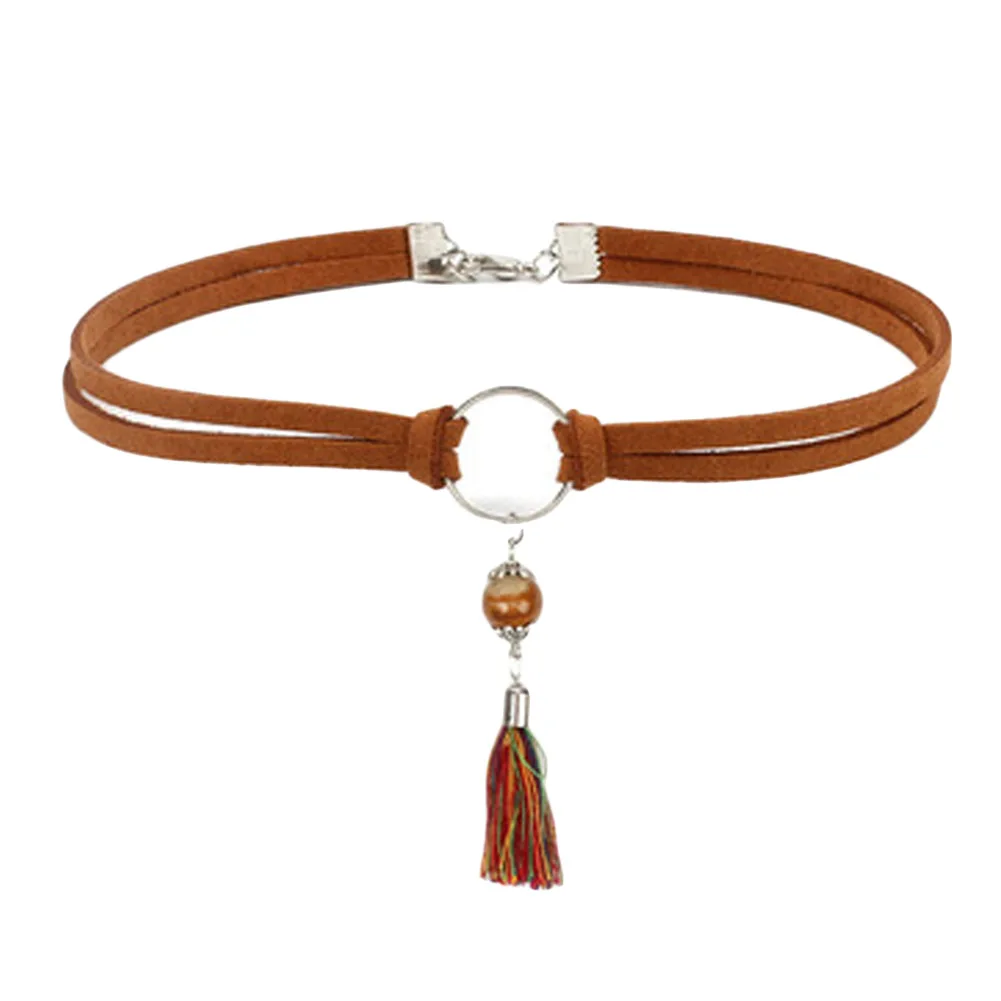 

Hot Fashion Collar Torques Statement Velvet Leather Tassel Pendant Multilayer Chokers Necklace For Women