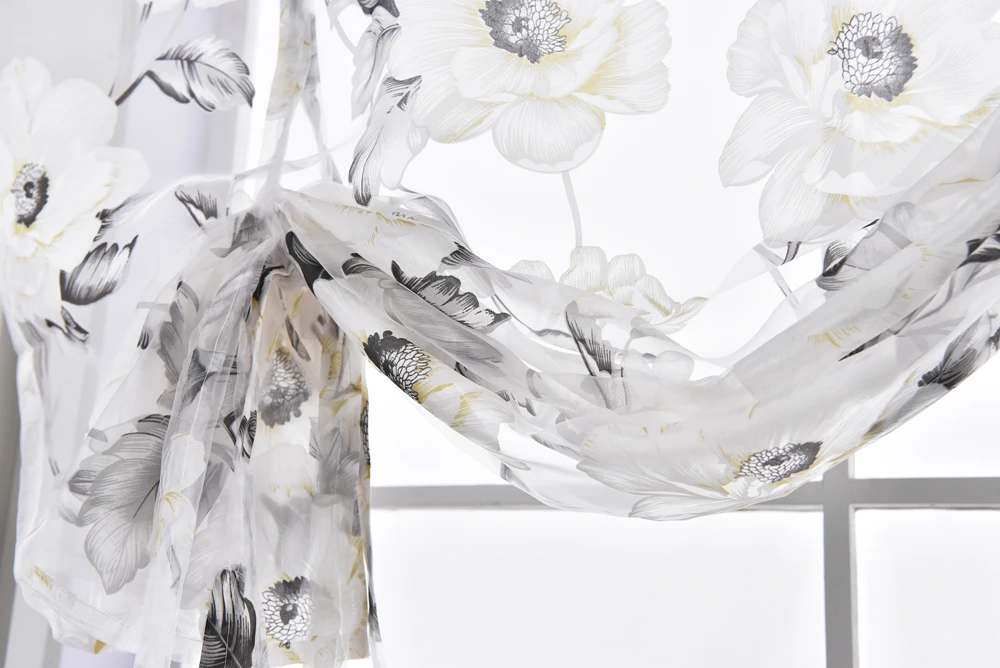 Floral Roman Sheer Curtains Short Kitchen Valance Vurtain Tulle Fabrics Sheer Panel Modern Curtain Flower Window (12)
