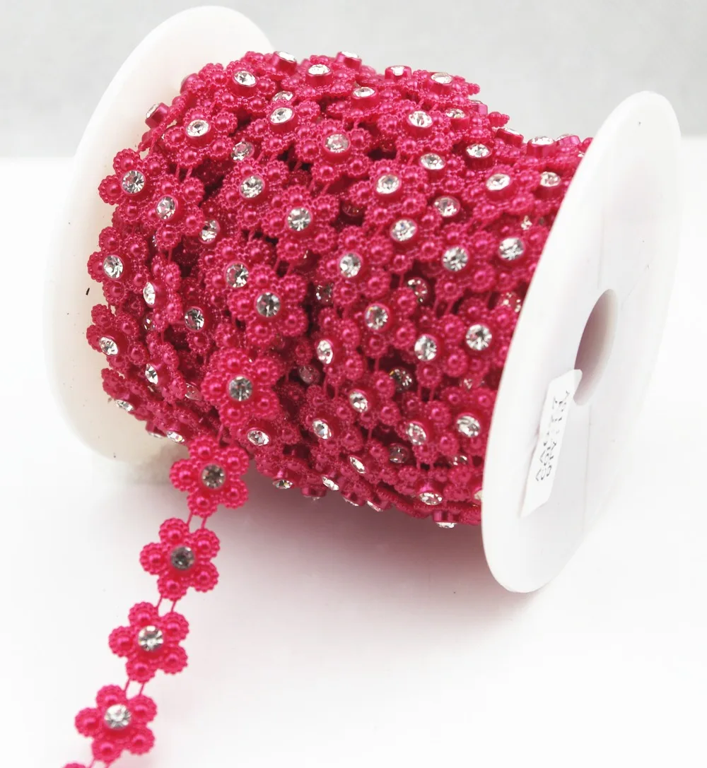 

14mm Red Pearl Flower Chain Trims Sewing Costume Applique Cake Decoration LZ198