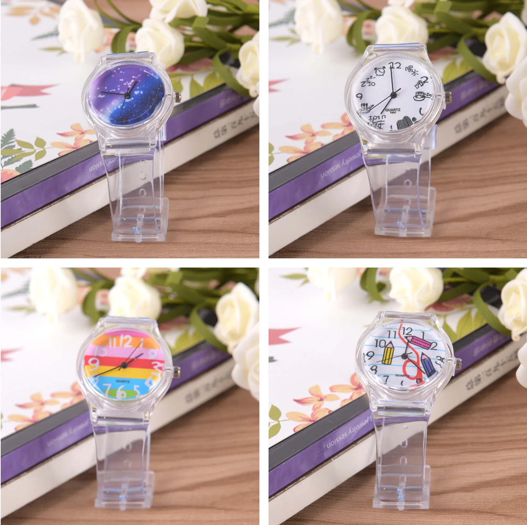 

Transparent Clock Kids Women Colorful Silicon Dial Jelly Quartz Analog Wrist Watch Sport Casual Crystal Ladies Fashion Watch