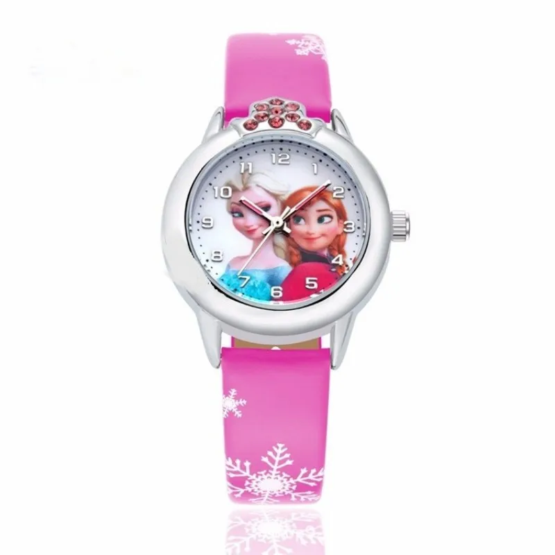 Часы принцессы Эльзы и Анны, детские кожаные часы с бриллиантами для девочек и мальчиков, студенческие часы, наручные часы, feminino relojes saat - Цвет: rose