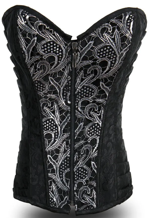 Latex Overbust Zipper Bustiers & Corsets Women Steel Boned Sexy