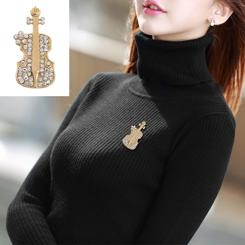 Женская брошь в форме скрипки с кристаллами|violin brooch|brooches for womenbrooches wholesale |