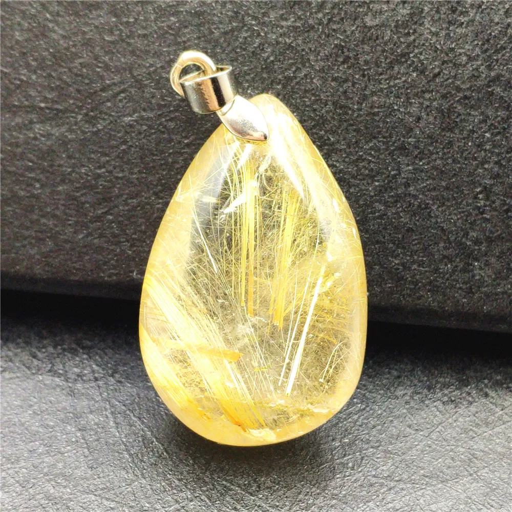 

Genuine Natural Gold Rutilated Quartz Pendant 31x20x11mm Stone For Woman Anniversary Gift Fashion Crystal Necklace Pendant