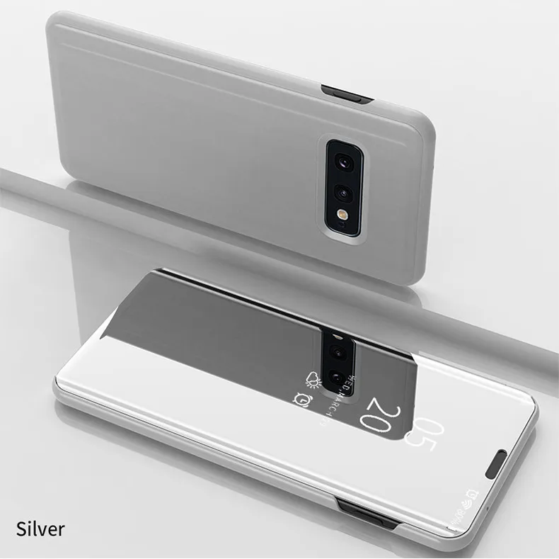 Зеркало заднего вида Смарт флип чехол для samsung Galaxy S10 S8 S9 плюс S7 край S6 примечание 9 8 5 J5 A6 A8 J4 J8 J6 A3 A5 крышка - Цвет: Silver
