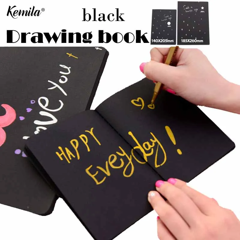 kemila A4/A5 Outdoor portable sketch book drawing a black paper notebook for Sketch Cute Draw book School Marker Pad Supplies