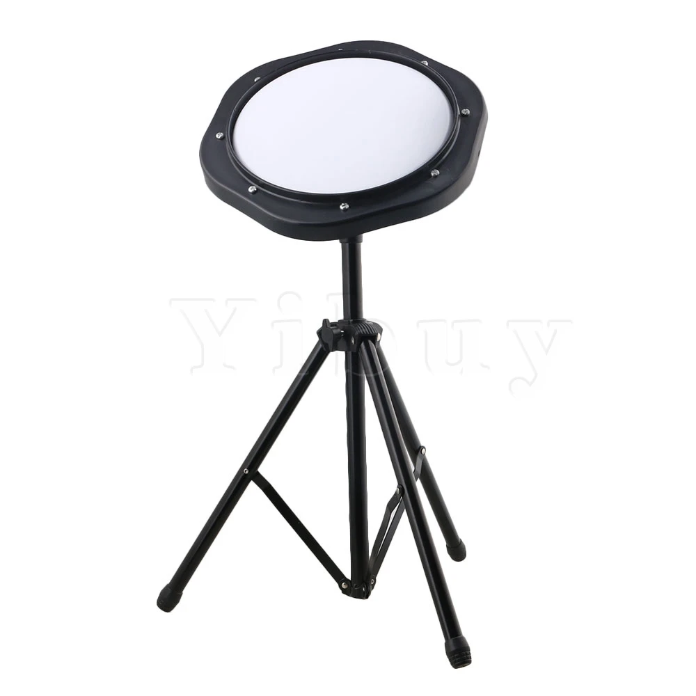 

Yibuy Black and White 10" 25cm Simulation Plastic Dumb Drum Practice Pad Set Great Elasticity with Metal Adjustable Stand