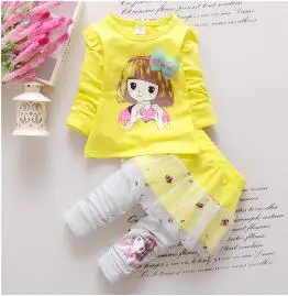 BibiCola/весенне-осенняя Милая футболка с принтом для маленьких девочек+ штаны, комплект из 2 предметов, комплекты одежды для маленьких девочек, спортивный костюм, одежда для маленьких девочек - Цвет: picture color
