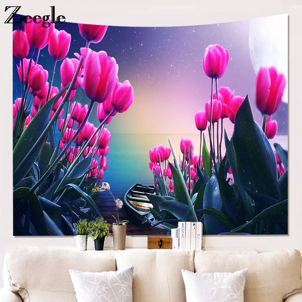 Zeegle Flower Printed Wall HangingTapestry Bohemian Sofa Cover Beach Throw Towel Blanket Picnic Yoga Mat Home Decor Wall Textile