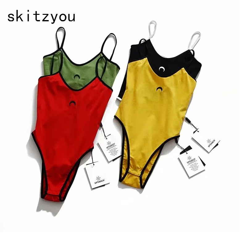 

skitzyou Summer Bodysutis Women Sexy Spaghetti Strap Moon Embroidery Skinny Bodycon Rompers Jumpsuits Beach Party Overalls
