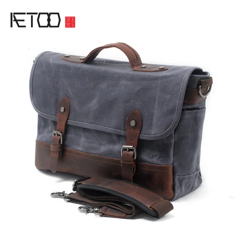 

AETOO New oil wax canvas handbag men's shoulder Messenger bag casual computer bag waterproof outdoor camera bag