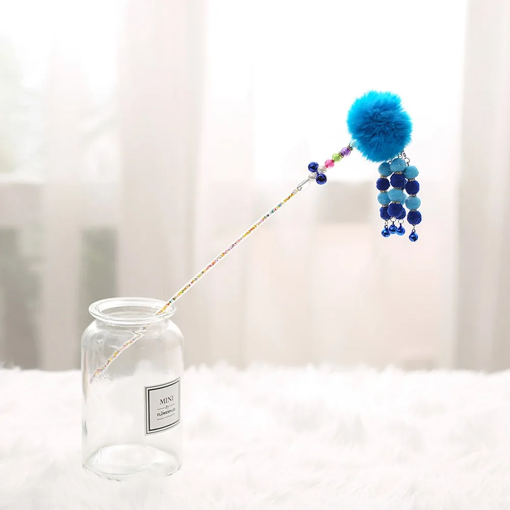 Pet Cat Interactive Toy Kitten Exercise Wand Furry Ball Bell Strings Teaser