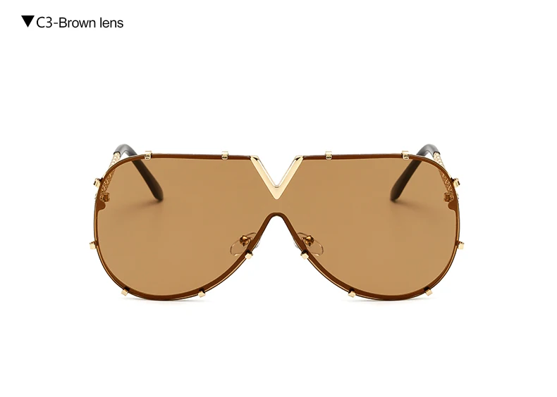 DesolDelos Лидер продаж Новое поступление V большие солнцезащитные очки Для женщин Брендовая Дизайнерская обувь Для мужчин Роскошные зеркальные солнцезащитные очки без оправы - Цвет линз: Brown Lens
