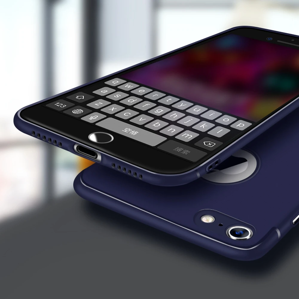 Матовый чехол для телефона с кнопкой для iPhone 6, 6 S, 7, 8 Plus, X, Мягкий ТПУ, силиконовый чехол для задней панели для iPhone 8, 7 Plus, 10, защитный чехол s Coque - Цвет: Dark Blue