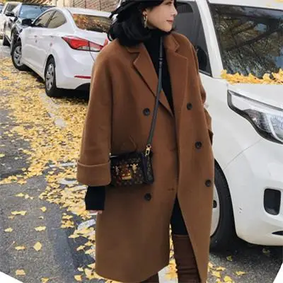 khaki Элегантное офисное зимнее женское однобортное шерстяное пальто цвета хаки, красное корейское пальто размера плюс, винтажная Осенняя верхняя одежда, офисная одежда - Цвет: khaki