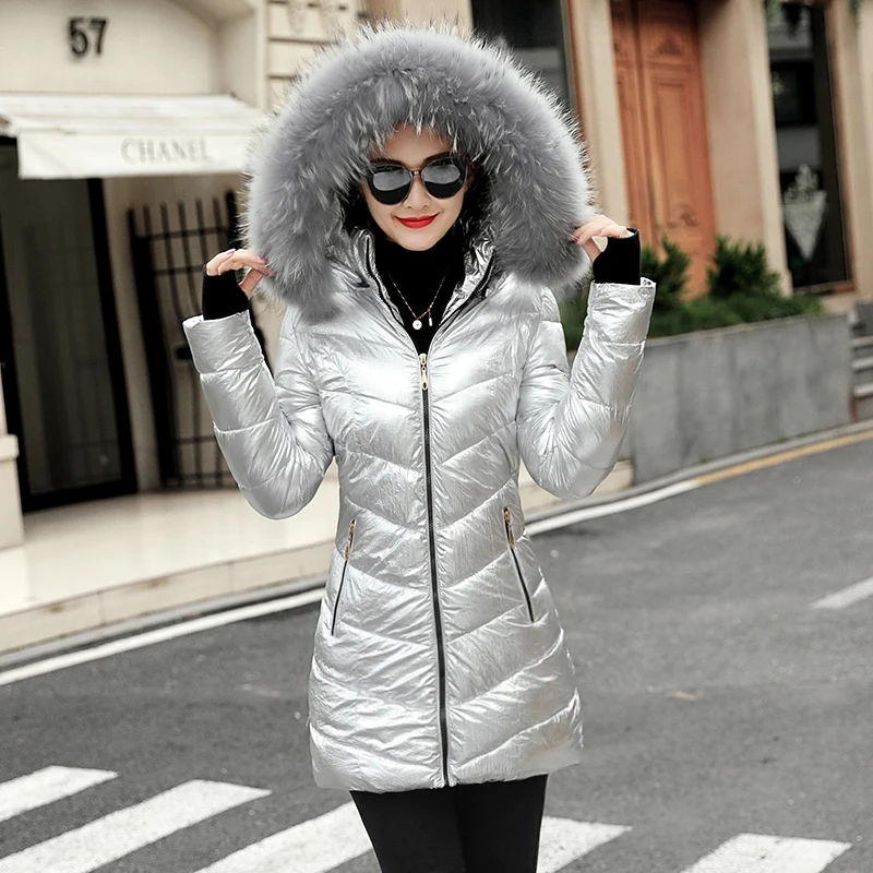 

parkas Women winter jackets long warm coat Bright color female jacket Wide fur collar ladies abrigos mujer invierno 2019