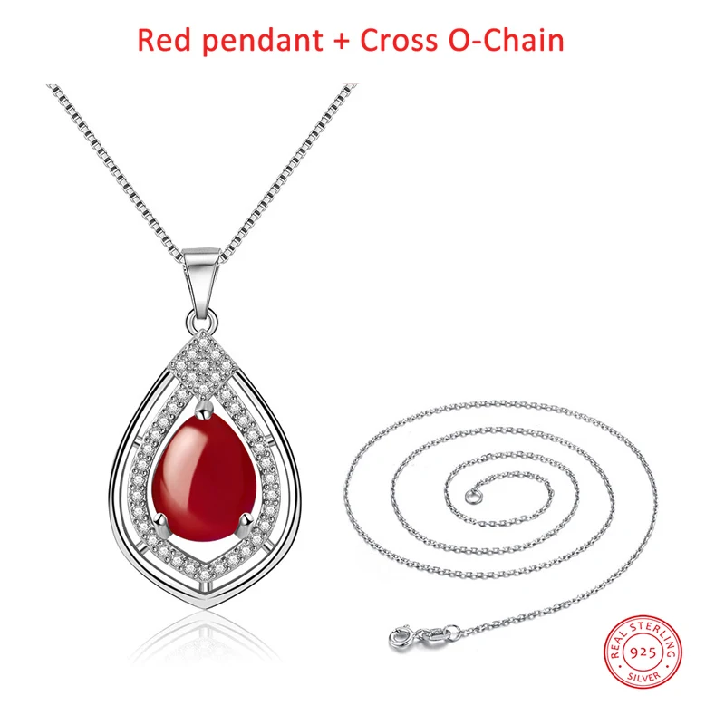 olowu Fashion 925 Sterling Silver Pendant Necklace Pure Silver Natural Stone Red or Green Chalcedony Necklaces Jewelry With CZ (14)
