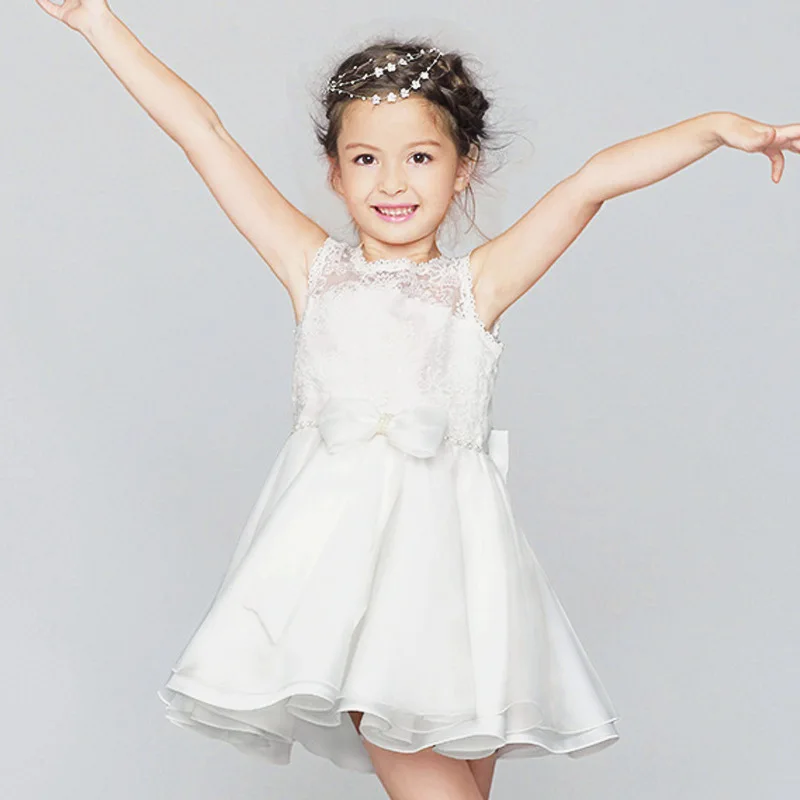 Elegant Sweet Summer Flower Party Short Girls Dress Kids Baby Button