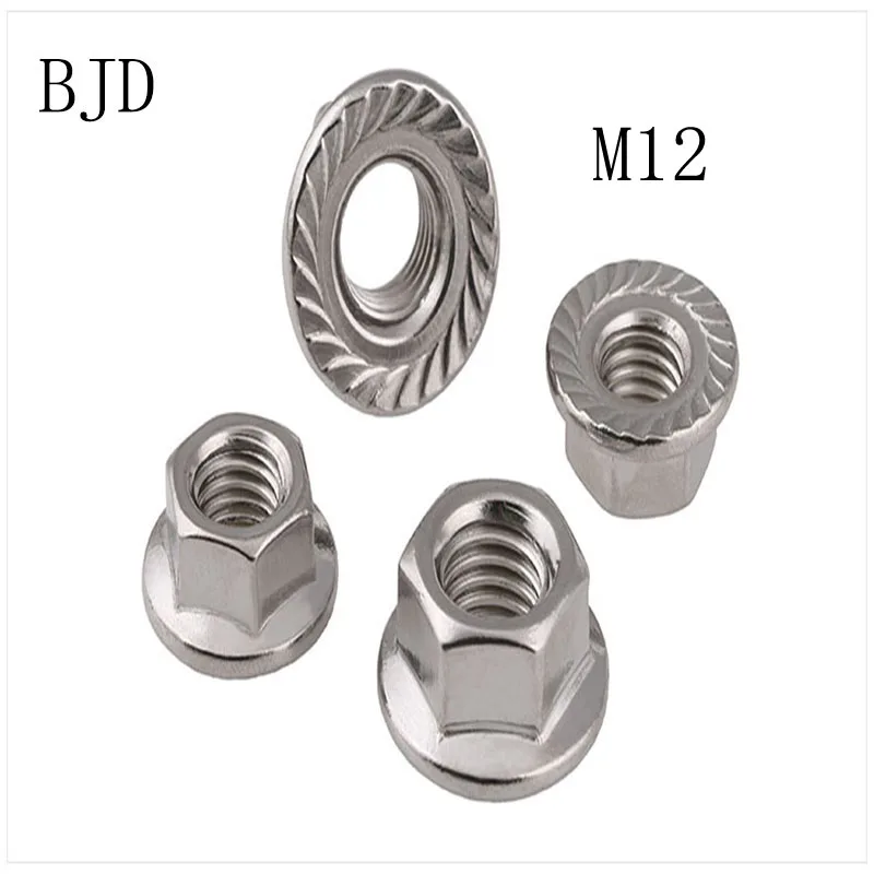 50PCS DIN6923 M12 12mm nut stainless steel lock hex flange nut Metric